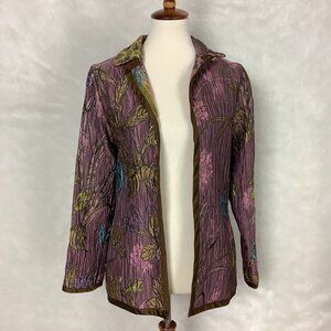 Aida Dalati Purple Metallic Gold Blue Floral Brocade Open Front Jacket 0